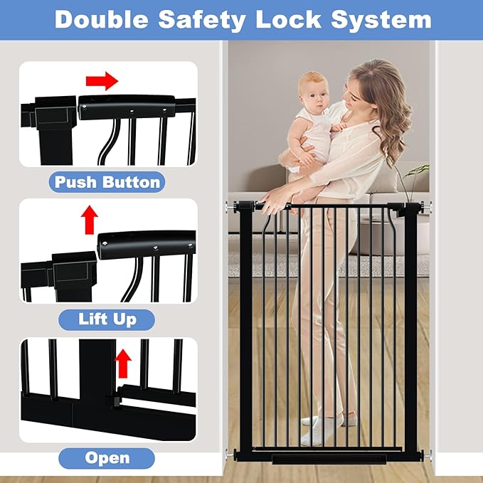 40.5" Extra Tall Baby Gate for Stairs, 40.5"-54.7" Extra Wide Large Dog Pet Gate Indoor, Pressure Mounted Safety First Child Gate Kids, Metal Auto Close Puppy Barrier for Walk Thru, Black