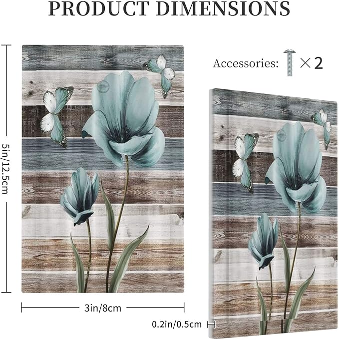 Rustic Vintage Teal Floral Barn Wood 1 Gang No Device Light Switch Cover Decorative Single Blank Electrical Wall Plate Turquoise Flower Butterfly Switchplate Faceplate for Farm Bathroom Decor