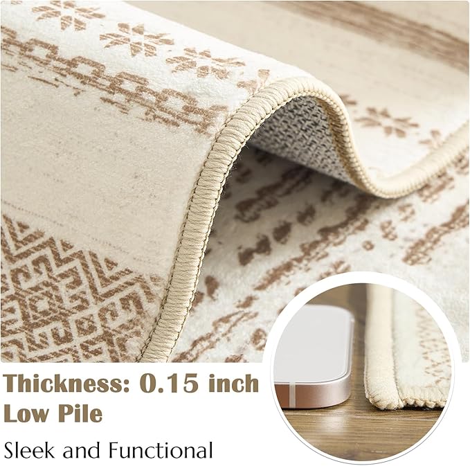 jinchan Moroccan Boho Runner Rug 2x6 - Machine Washable Non-Slip Low-Pile Soft Bohemian Runner Rug for Entryway Hallway Kitchen Bedroom Laundry Room (2‘x6', Beige)