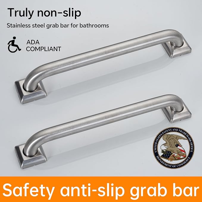 joyrain 500lb Capacity Stainless Steel Grab Bar - Heavy Duty Bathroom Safety Rail for Elderly, Anti-Slip Shower Handle, ADA Compliant (Brushed Stainless Steel, 16 inch)