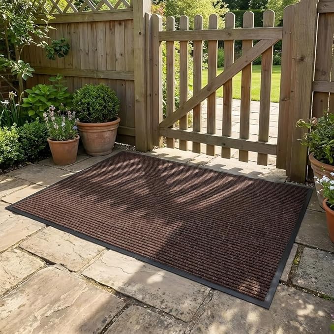 3' X 4' Commercial Grade Door Mat Indoor Outdoor Entrance, Traffic Guard Doormat, Industrial Rug Heavy Duty Brush Step Entrance Mat Weather Utility Rug with Non Slip Rubber Backing, Brown