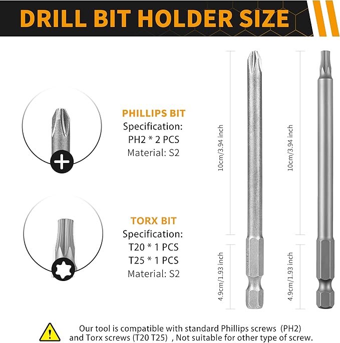 Spring Loaded Screw Holder Bit, 4 PCS Anti-drop Screwdriver Bit Holder for Mechanics, Electricians, DIY Repair, Retaining Tool for Grip Screws in Overhead or One Handed Positions (Phillips+Torx)