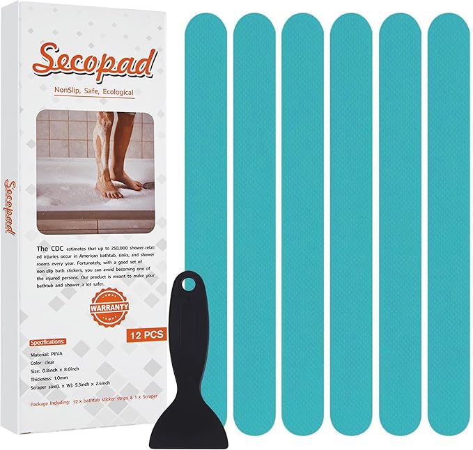 Non-Slip Bathtub Stickers Safety Bathroom Tubs Showers Treads Adhesive Decals Scraper (Blue)