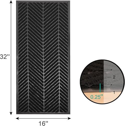 16" x 32" Black Front Door Mat Indoor Outdoor, Low Profile Welcome Doormat for Entrance, Waterproof All-Weather Entry Mat for High Traffic Area