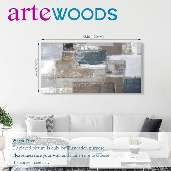arteWOODS Large Abstract Wall Art for Living Room Decoration Modern Abstract Brown Gray Blocks Painting Picture Prints for Office Wall Decor Home Decorations Framed Ready to Hang 24" x 48"