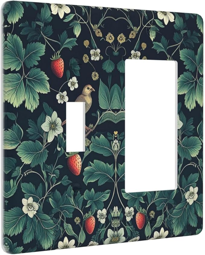 Outlet Covers Strawberry Birds Flowers Plant Morris Floral 1 Toggle 1 Rocker Combination Decorative Wall Plate Electrical Switch Plates Light Switch Cover Plate for Bedroom Farmhouse Decor