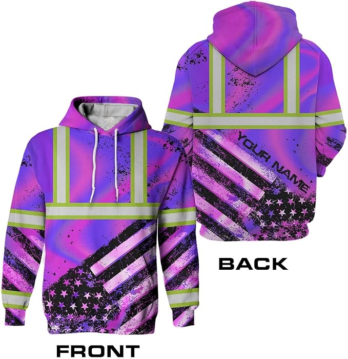 US Flag High Visibility Hoodie for Men Reflective Hoodie Safety Workwear for Worker Runner Patriotic ACC02