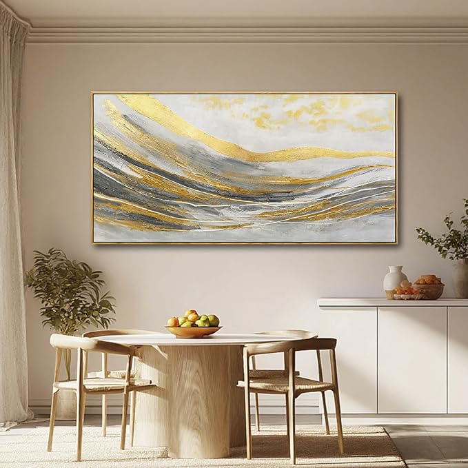 Abstract Wall Decor Modern Canvas Poster Gold Foil Wood Wall Art 24"x48" Pictures for Bedroom Wall Posters for Dining Room Area