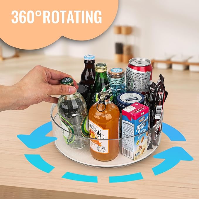4 Pack Lazy Susan Organizer for Cabinet：Lazy Susan Turntable (8/10/11/12 Inch) with Non-Slip Mat and Handles,Turntable Rack for Kitchen,Pantry,Refrigerator,Bathroom and Vanity Countertop