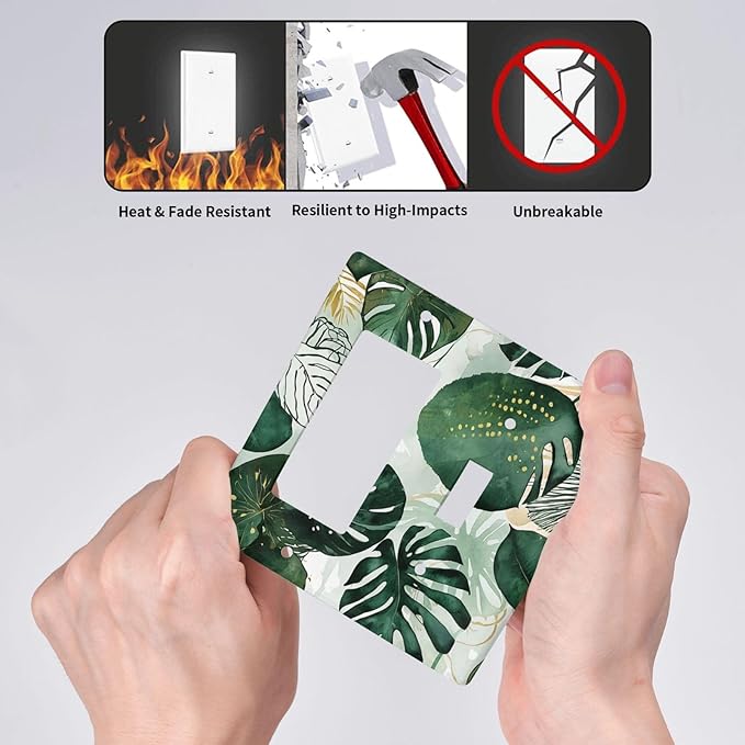 Outlet Covers Boho Tropical Leaves 1 Toggle 1 Rocker Combination Decorative Wall Plate Electrical Switch Plates Light Switch Cover Plate for Bedroom Bathroom Decor