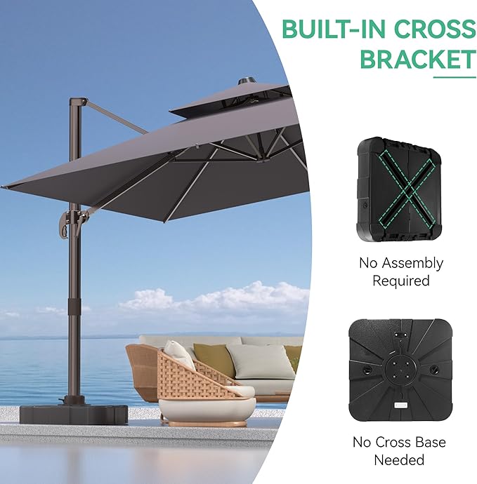 Patio Umbrella Base with Wheels Water&Sand Filled Umbrella Stand Weights, 285lbs Capacity Heavy Duty Outdoor Cantilever Umbrella Base