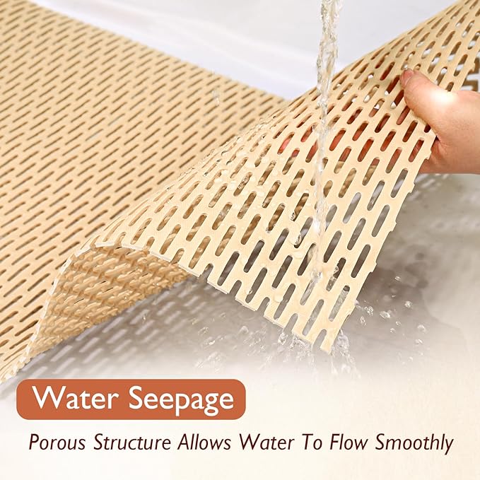 Extra Large Non-Slip Shower Mat, Fast-Dry PVC Bath Stall Tub Mat, Drain-Hole Design for Shower Stall Tub for Elderly/Kids, Non Slip Bath Mat Bathroom Safety Accessory, Khaki 24"x16"