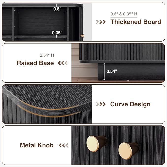 Fluted Shoe Storage Bench, 31" W Small Entryway Bench with Sliding Door, Mud Room Benches with Seat, Upholstered Wooden Rack Organization for Living Room, Apartment, Dorm, Black