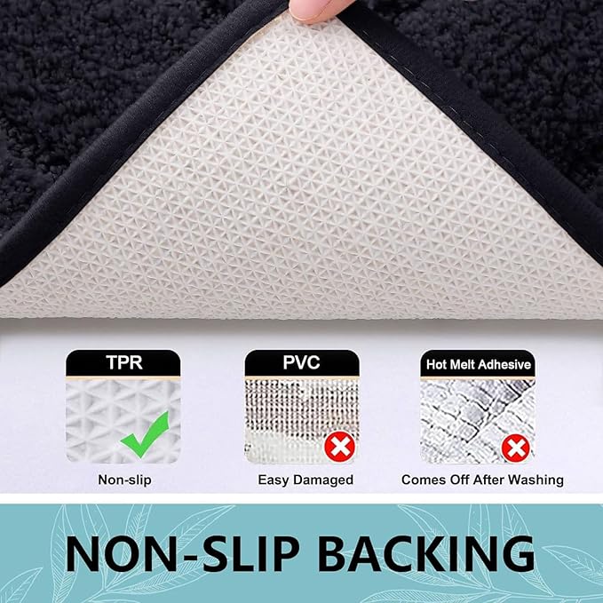 Buganda Bathroom Rugs, 59" x 20", Soft and Absorbent Microfiber Bath Rugs, Non-Slip Shaggy Shower Carpet, Machine Wash Dry Bath Mats for Bathroom Floor, Tub and Shower, Black