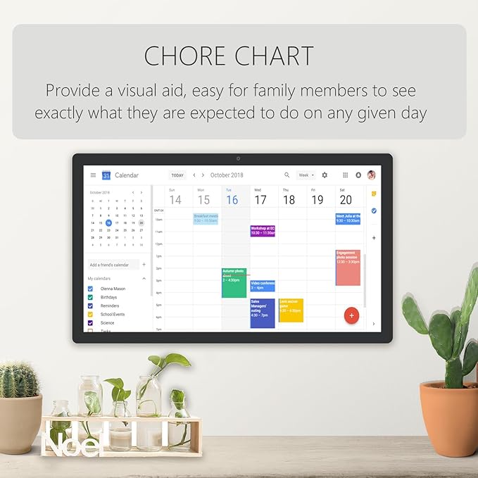 27 inches Touchscreen Digital Calendar & Wall Planners, Smart Whiteboard Calendar for Chore Chart & Work Schedule, Built in Speakers and Camera, Include Wall Mount & Desk Stand