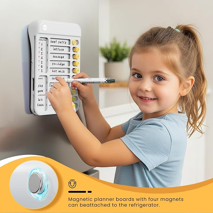 Magnetic Chore Chart for Kids, ADHD Tools for Kids to Do List Checklist Task Board Routine Chart Visual Schedule for Fridge with 10 Sliders and Magnetic Marker - White