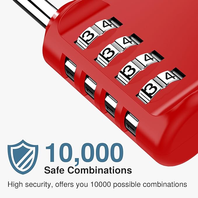 Puroma 4 Pack Combination Lock for Locker 4 Digit Outdoor Waterproof Padlock for School, Gym, Sports, Fence, Toolbox, Gate, Case, Outdoor, Hasp Storage, Cabinets (Red & Black)
