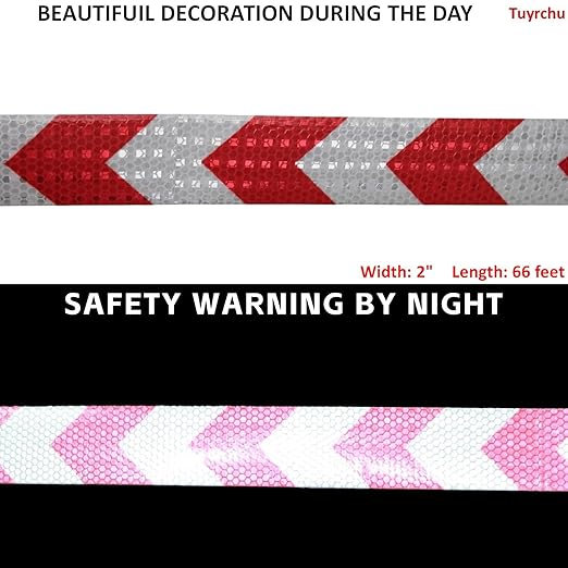 Industrial Reflective Tape Red and White Outdoor Waterproof 2 inch, High Visibility Hazard Conspicuity Safety Marking Tape (66 feet)