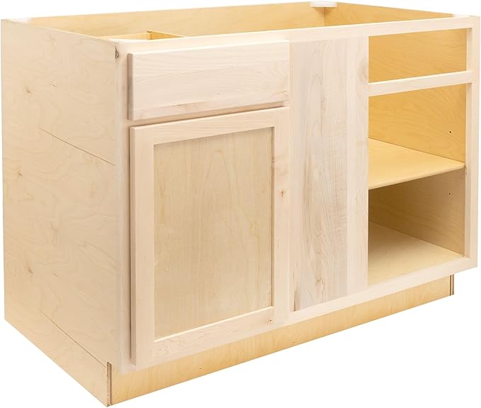 Quicklock RTA (Ready-to-Assemble) | Base Kitchen Cabinets - Shaker Style | Made in America (Raw Maple, 42" Wx34.5 Hx24 D Blind Corner)