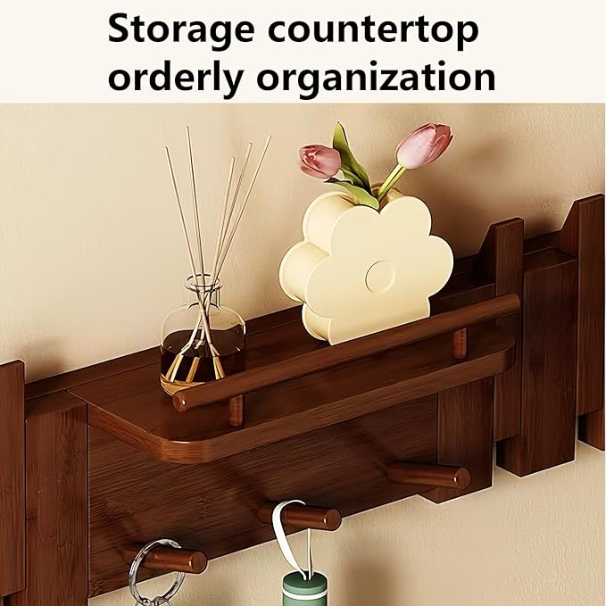 Wall Mounted Piano Key Hanger | Flip Style Hook | Entrance Wall Art Hook, Made of Oak Wood (3 Times Painted, 4 Times Polished) (Fence Walnut, 8Hooks)