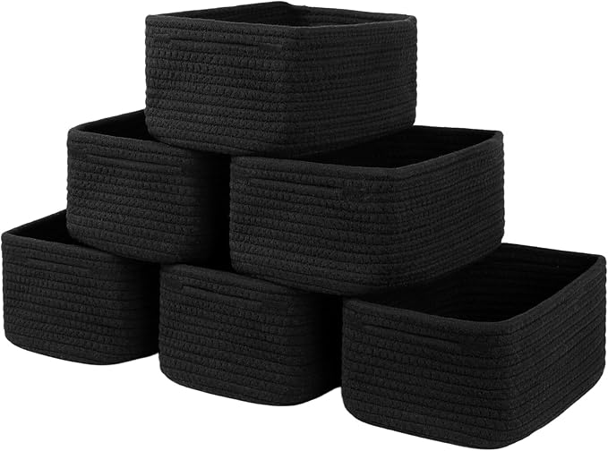 6 Pack Storage Baskets for Shelves, Small Baskets for Shelves, Cute Decorative Storage Bins, Organizer Basket for Gifts Empty, 11.8''Lx7.8''Wx4.7''H-Black