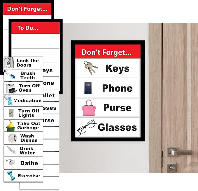 Reminder Organization Board for Seniors – Daily Task & Memory Aid – Dementia and Alzheimer’s Reminder Tool – Visual Organizer with 20 Cards for Routines & Personalized Prompts