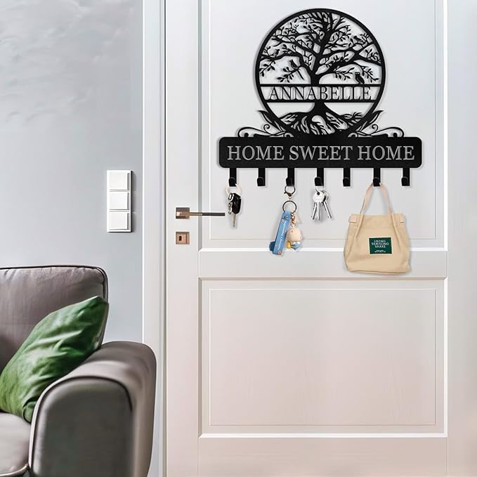 Personalized Key Holder Wall Mount | Custom Name Tree of Life Metal Key Hook | Key Hooks for Wall | Key Holder Wall Hanging | Home Metal Decor for Living Room, Front Door, Entryway