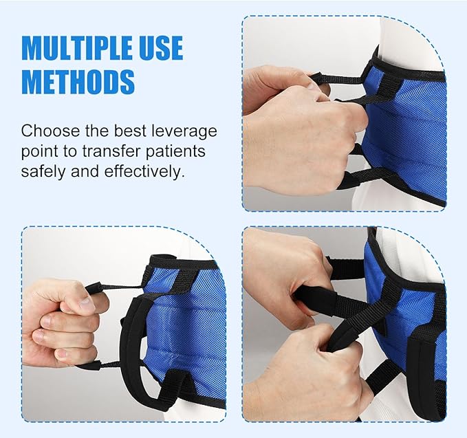Rhino Valley Gait Belt for Senior with 7 Handles, 59" Anti-Slip Gate Belts Medical for Elderly, Transfer Belt with Quick Release Buckle, Elderly, Physical, Handicap, Bariatric Therapy, Blue & Black