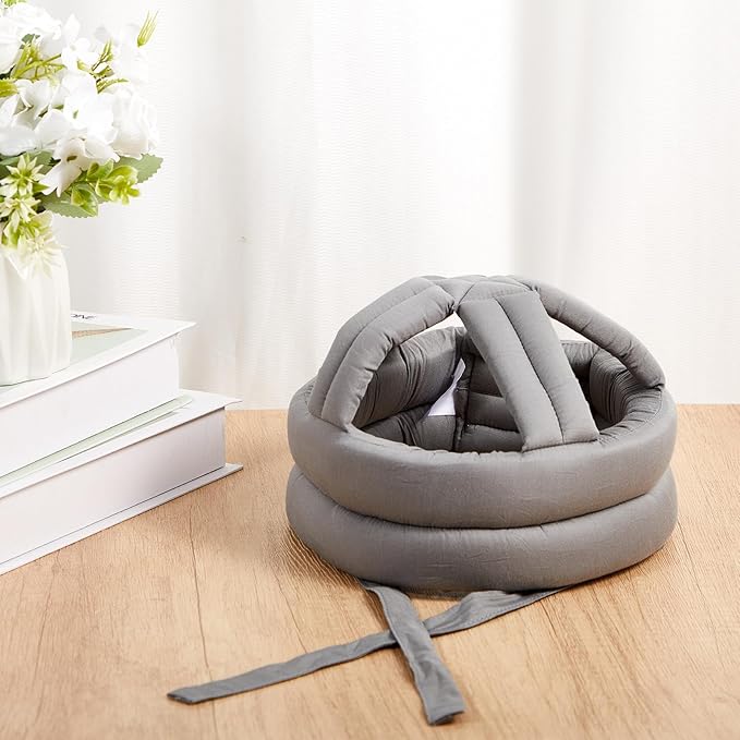 Woanger Anti Fall Elder Head Safety Helmet for Adults Special Needs Gray Thick Cloth Inner Soft Protective Hat Adjustable Seniors Fall Head Prevention Cap Elderly Helmet for Injury Protection