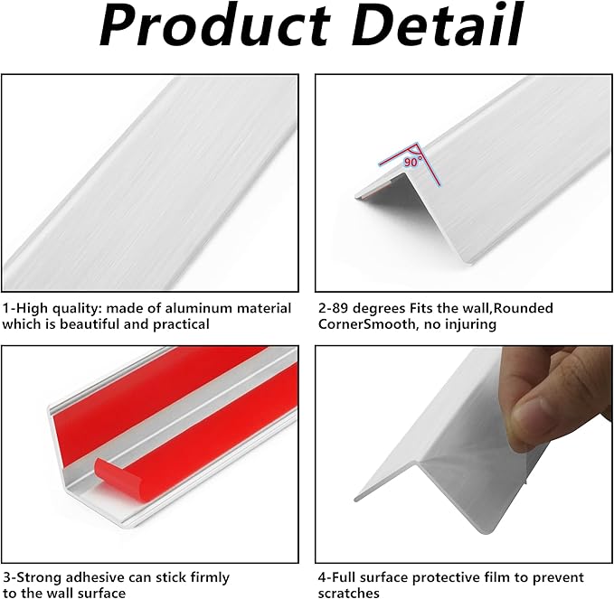 5pcs 48"L*1.42"W Aluminum Self-Adhesive Wall Corner Protectors, Wall Furniture Bumper, Safety Baby Proofing Corner Cushion Table Edge, Wide Coverage and Easy to Install - Silver