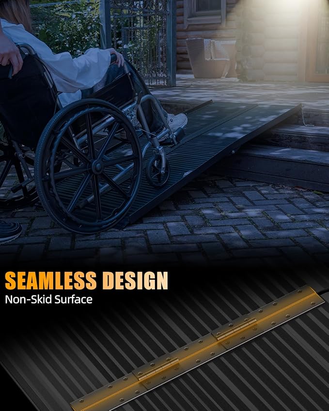 VNN Portable Wheelchair Ramp 5FT, Black Seamless Non-Slip Aluminum Ramps for Wheelchairs for Home, Handicap Wheelchair Ramps for Home Steps, Aluminum Loading Dock Plates