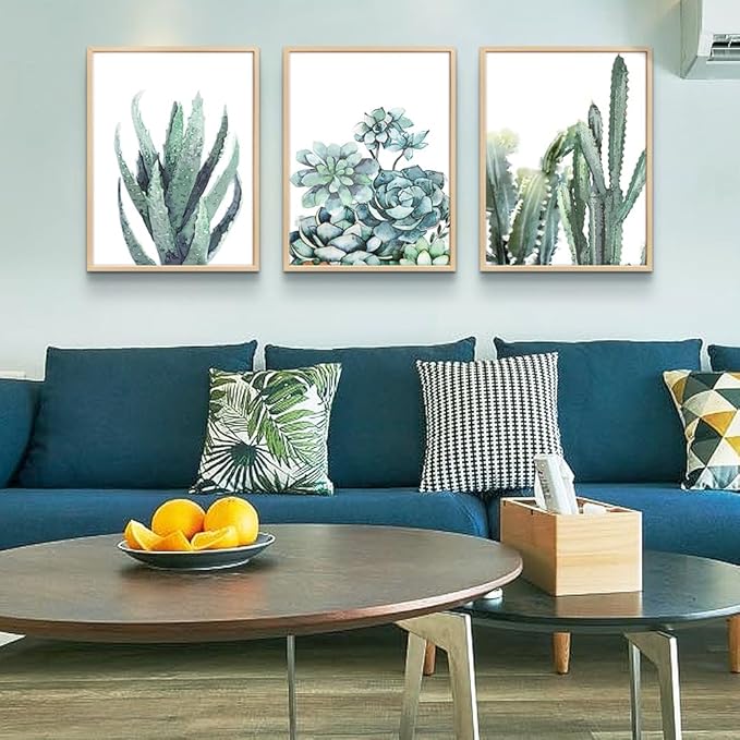 Natural Wood Framed Canvas Wall Art For Living Room Bathroom Wall Decor For Bedroom Kitchen Artwork Canvas Prints Green Plant Flowers Painting Large Size Framed Office Home Decorations Family Picture