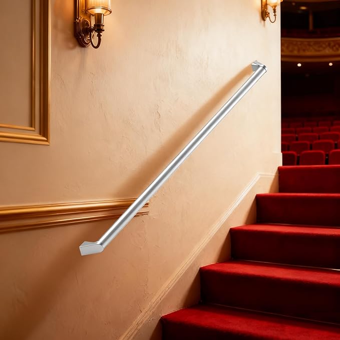 2 FT Handrails for Indoor Stairs,Railings，Outdoor Stairs Handrail，Modern Aluminum Handrail Set, Wall Mounted，Wall Return Bracket More Safety, Rust Free. (Anodized Silver, 2 FT)