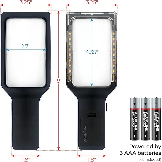 MAGNIPROS Patented 3X Large Magnifying Glass with Light | 3 Color Light Modes | Anti-Glare Lens & Stepless Dimmable LEDs | Perfect for Reading Fine Print & Inspection - Ideal for Seniors & Low Vision