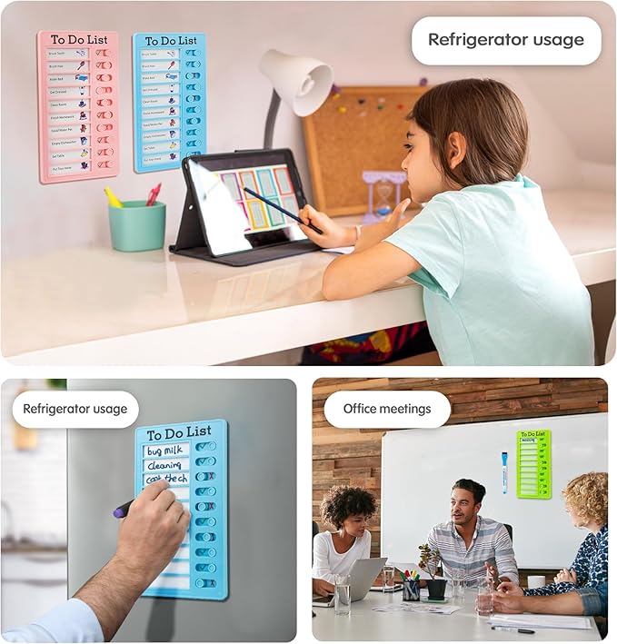 Chore Chart Board for Kids with Adhesive Pads,Kids ADHD to Do List.Helping ADHD Plan Household and Work tasks.4 Planner Boards, 4 Marker