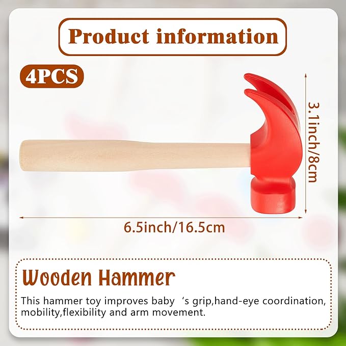 Deekin Toy Hammer Simulation Small Wooden Plastic Maintenance Tools Hammers Educational Toys Party Gift for Teens Girls Boys School Birthday Games Party Supplies(4 Pcs,1 Style Toy Hammer)