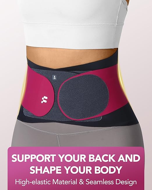 0.5mm Ultra Thin Back Brace for Women Men, 3D Lumbar Pad, Seamless Yoga Fabric, Lightweight Back Brace for Lower Back Pain Relief, Sciatica, Posture, Lifting, Wearg Under Clothes, Rose, S