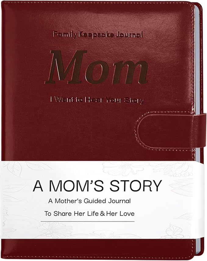 Artmag Mom's Life Story Journal with 250+ Prompt Questions, Family Keepsake Book Leather Cover for Mom to Share Her Memories for Birthday Mother's Day Christmas (Red)