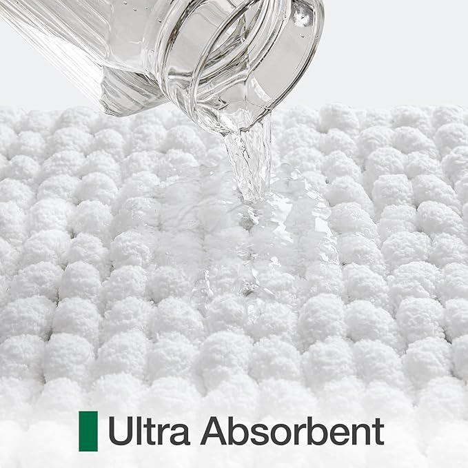 LUMI Luxury Bathroom Rug, Ultra Soft Quick Dry Bath Mat, Non-Slip Absorbent Thick Chenille Bath Rug, Cozy Braid Design Floor Mat for Bathtub, Sink, Laundry, Bedroom, White, 17"x30"
