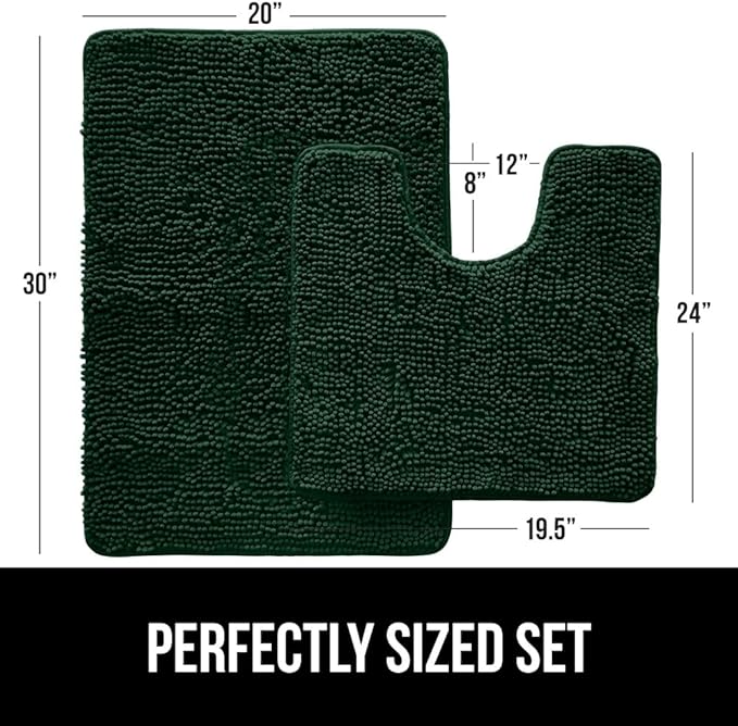 GORILLA GRIP Bathroom Rug Sets, Soft Chenille 2 Piece Area Rugs Set, Toilet Base Mat and 30x20 Carpet, Absorbent Microfiber Washable Mats Dry Quickly, Home Décor and Bath Room Accessories, Hunter