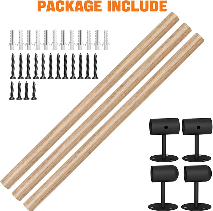 8FT Round Wooden Stair Handrail,Indoor Staircase Handrail,Wall Mount Support Stair Railings, Non-Slip Safety Corridor,Lofts,Patio,Guardrail,Home Wood Hand Railings for Elderly,Children,Disable People