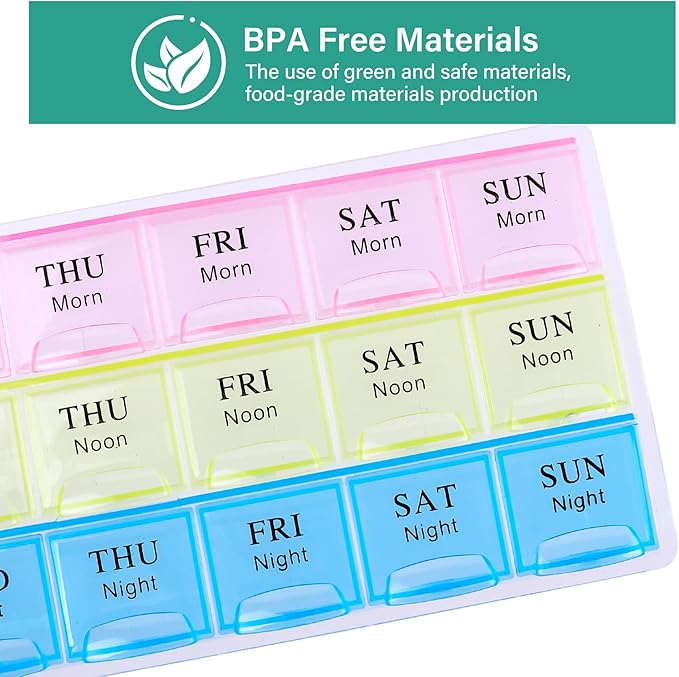 Large Weekly Pill Organizer 3 Times A Day, Moisture-Proof 7 Day Pill Box, Travel Pill Cases Portable for Pills Vitamin Fish Oil Supplements,Medicine Cases