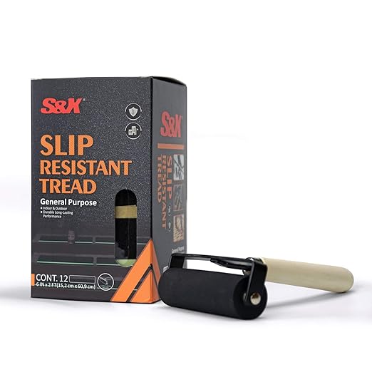 S&X Outdoor Stair Treads Non-Slip, 12-Pack, 6" x 24" Pre-Cut Anti Slip Tape with Glow-in-The-Dark Stripe, Including a Rubber Hand Roller for Easy Application, Weather Resistant, Long-Lasting