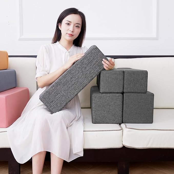 2 Pack Couch Arm Rest Pillow, 8''x8''x20'' Linen Cover, High Density Foam Armrest Cushion, Removable & Washable Elbow Support for Sofa, Bed, and Armchair (Dark Grey)