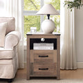 Sierra Rustic Night Stand, Farmhouse End Table, Modern Bedside Table with 2 Storage Drawers and Open Shelf, Tall Nightstand for Bedroom