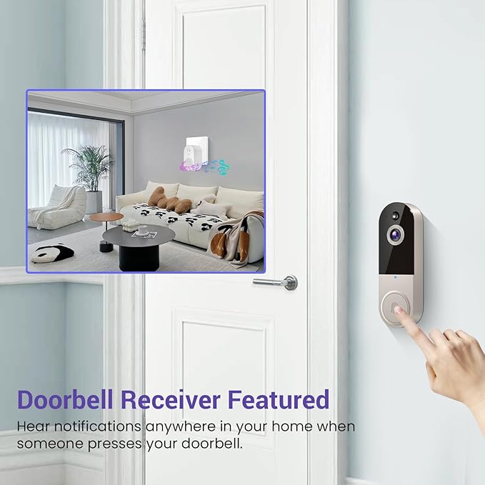 1080P Video Doorbell Camera Wireless, Cloud Storage, Live View, 2-Way Talk, Night Vision, 2.4Ghz WiFi Only, Indoor Surveillance, Real-Time Alert (Linen)