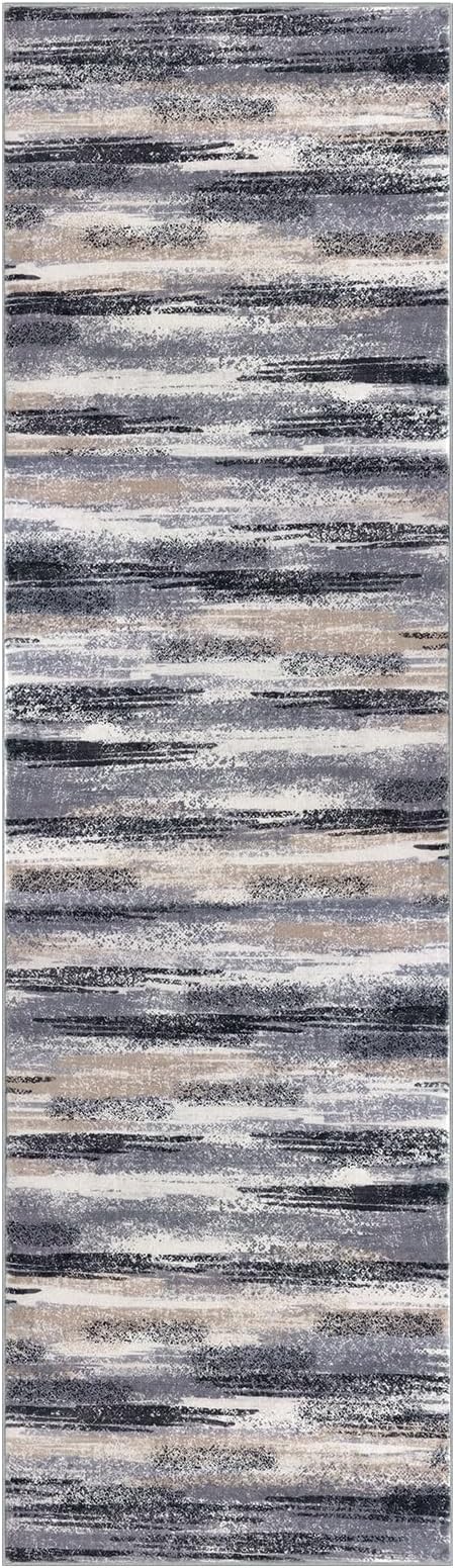 Modern Abstract Bedroom Runner Rug 2x7, Grey Black Multi Washable Kitchen Runner, Non-Slip Soft Thin Faux Wool Mat for Entryway, Hallway, Laundry Room, Indoor Home Decor