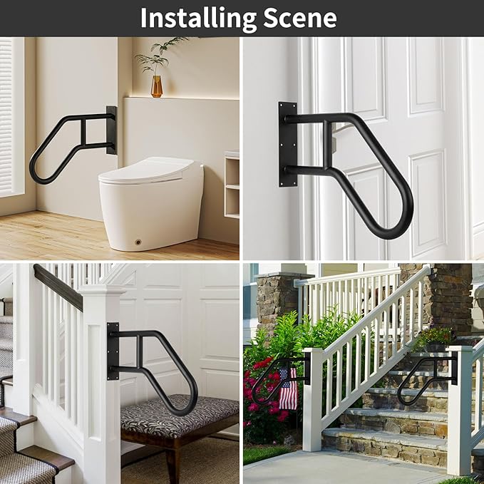 ROTHLEY Hand Rails for Outdoor Steps,Hand Rails for Elderly Porch Railing Deck Hand Rail Wall Mount Stair Hand Grab Bars U-Shape Safety Handle for Garage