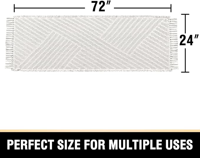 H.VERSAILTEX Waffle Bath Runner Rug Long Bath Mat Super Absorbent Boho Bath Rugs Non Slip Bath Runner for Bathroom Floor Machine Washable Dry Fast Bathroom Rugs with Tassels, 24" x 72", Ivory White