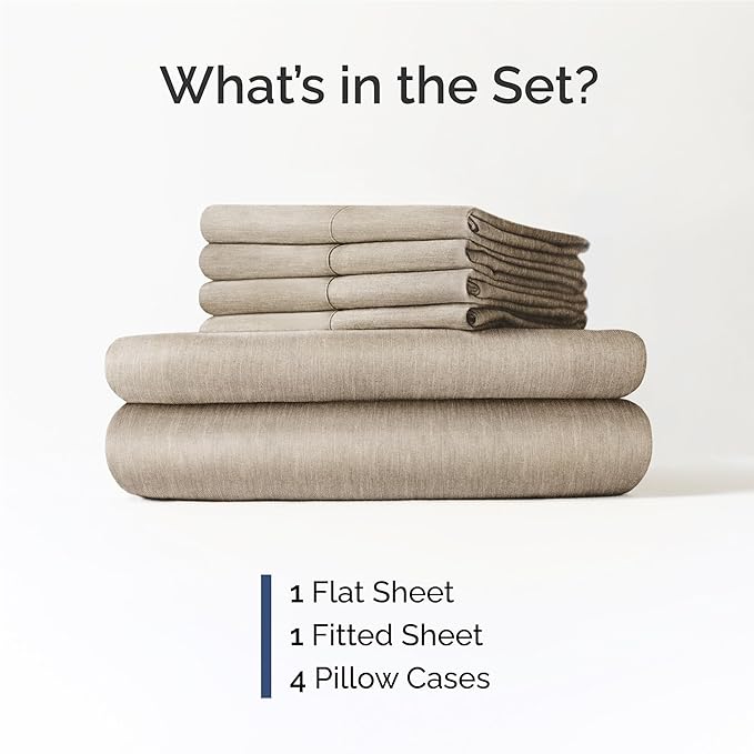 Full 6 Piece Sheet Set - Cooling & Breathable Bed Sheets - Hotel Luxury Bed Sheets for Women, Men, Kids & Teens - Bedding w/Deep Pockets & Easy Fit - Soft & Wrinkle Free - Full Heathered Beige Sheets